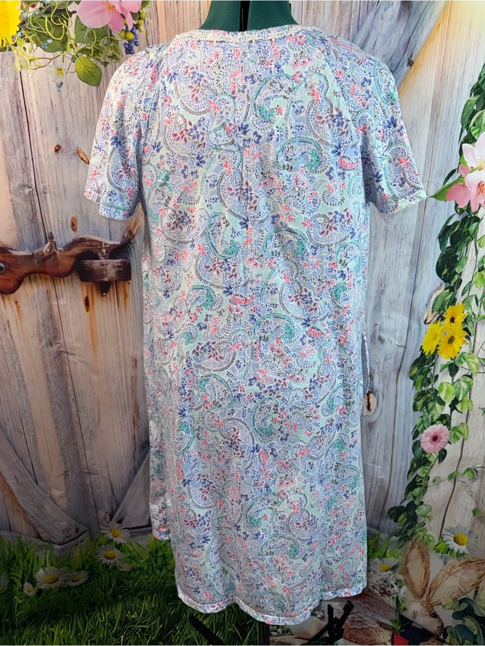 831-Aria Multicolor Paisley Short Sleeve Nightgown